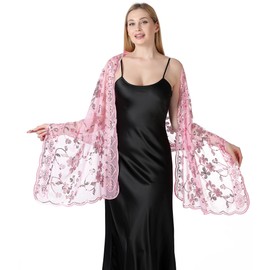 changyexi Shawls and Wraps for Evening Dresses,Women Formal 1920s Sequin Flower Sheer Shawls and Wraps for Wedding-, Pink, 74"L * 23.6"W