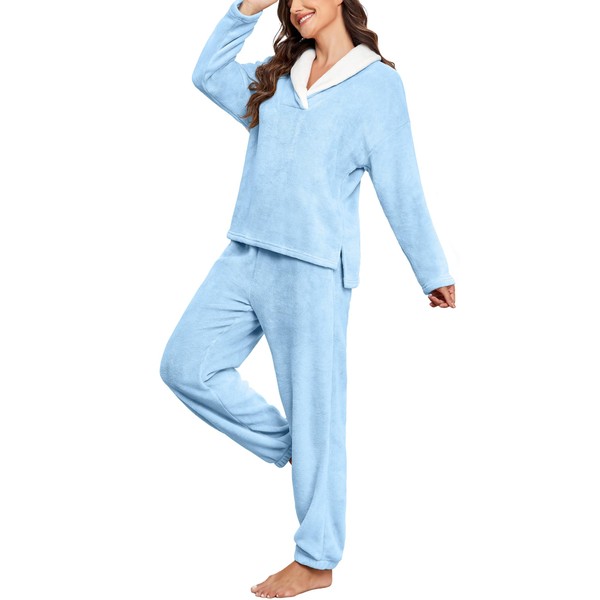 PrinStory Womens Pajamas Winter Soft Fluffy Pajama Set Fuzzy Warm