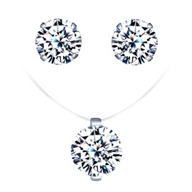 CPSLOVE Necklace and Earrings for womens girls, 925 sterling silver necklace pendant earrings, women's jewelry set, Diamond necklace choker, Four-claw diamond earrings studs, shiny zircon, silver