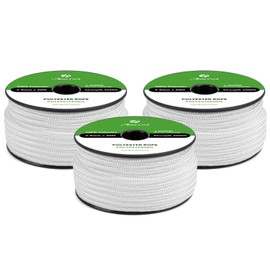 Abma Cord Braid Polyester Rope 5mm x 20m Dacron Polyester Cord, White - High UV & Abrasion Resistance - Low Stretch & Heavy Duty