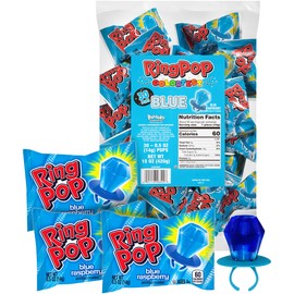 Ring Pop Blue Individually Wrapped Candy, 30 Count Lollipop Pack – Raspberry Flavored Lollipop Suckers for Kids, Fun Candy Bulk for Gender Reveal & Bachelorettes, Kids Party Favors