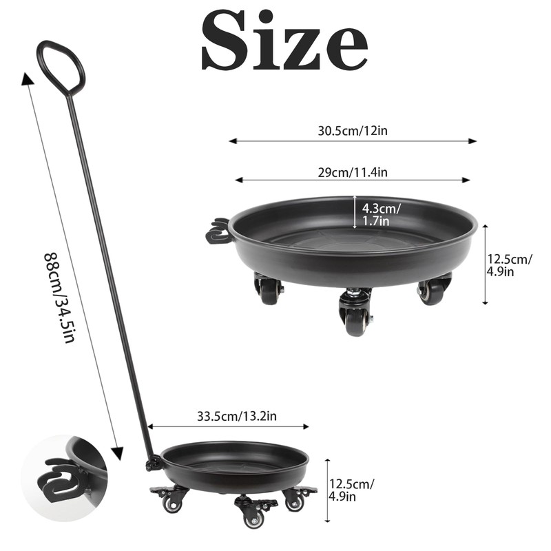 12inch Heavy Duty Wheeled Plant Caddy with Handle,Supports up to