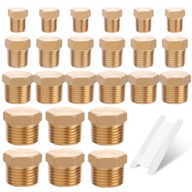 Ailbiuko 24 PCS Brass Hex Pipe Plug Fittings Kits,Brass Plugs Fitting Assortment Kit 1/8" 1/4" 3/8" 1/2" NTP Plugs Male Threaded