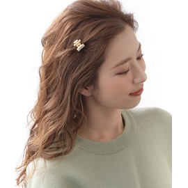 VingTAINE H7414 Mini Pearl Hair Claw Petite Small Simple Cute Gift, gold