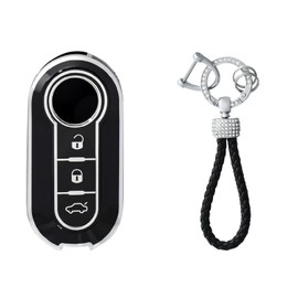 OFFCURVE Key Case with Key Fob Car Key Case, Key Cover Key Case for Fiat 500 500L Panda Ducato Doblo Brava Bravo Punto Lancia Ypsilon Delta Musa