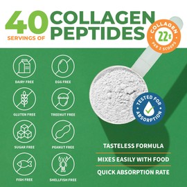 Collagen Peptides Powder Unflavored - Hydrolyzed Collagen Protein Powder Type 1, 2 & 3 - Grass Fed Keto Collagen Powder for Women & Men - Vital Hair, Skin, Nails, Joints, Recovery, 11g Per Serving