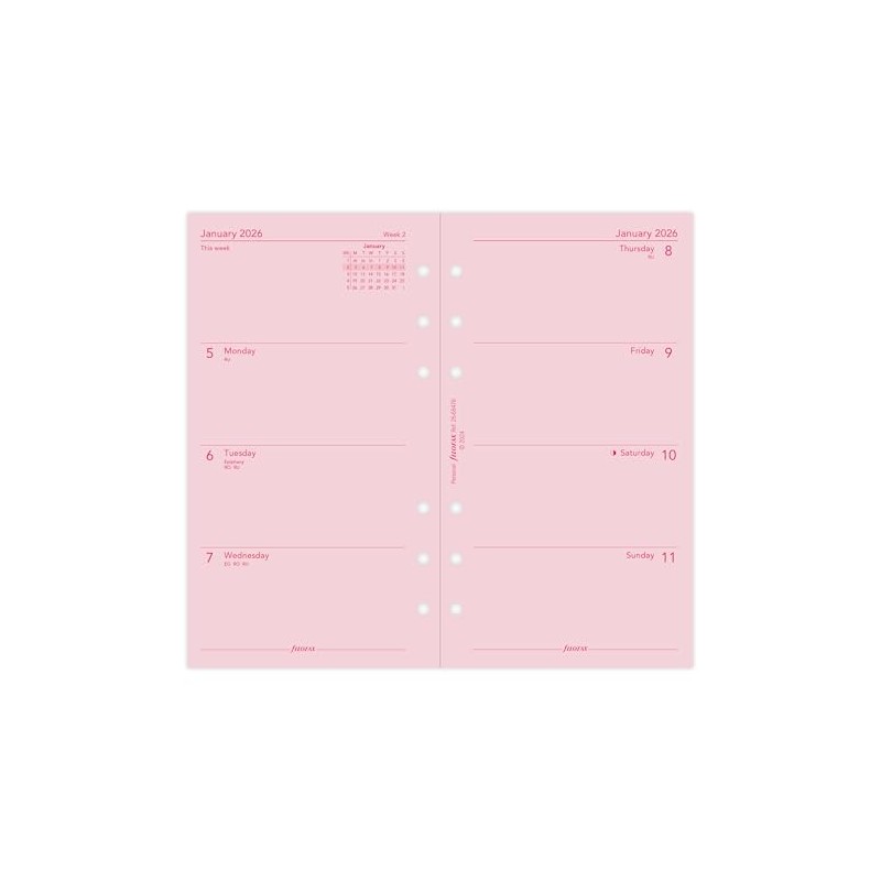 Filofax Personal week on two pages Pink English 2026 diary