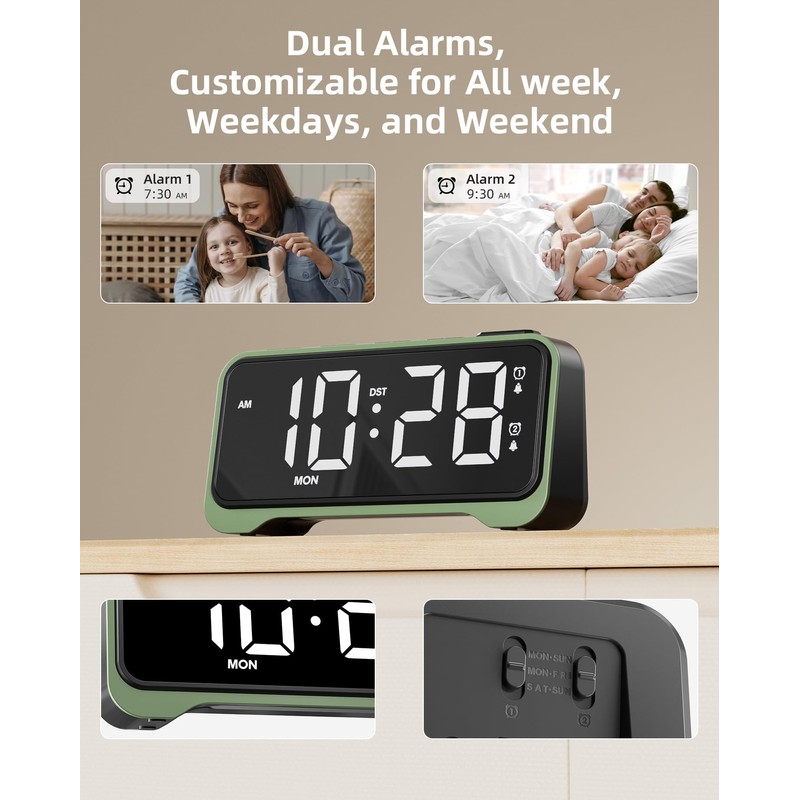 ROCAM Digital Alarm Clocks for Bedrooms with 5-Levels Brightness Dimmer,