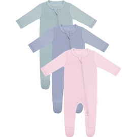 RRP Unisex Baby Bamboo Rayon Footies Pajamas,Buttery Soft Sleep 'N Play PJs,2-Way Zipper Closure,0-18 Months (Sage/BlueGrey/Blush, 12-18 Months)