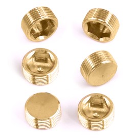 Mardatt 6Pcs 3/4" Brass NPT Plug, Internal Hex Counter Sunk Pipe Fitting Male Thread Pipe Plug Set