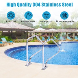 Pool Handrail 49 x 34 inch, 304 Stainless Steel with 370LBS Big Load Capacity, Rustproof Pool Rail for Swimming Pool with Blue Grip Cover & Accessories