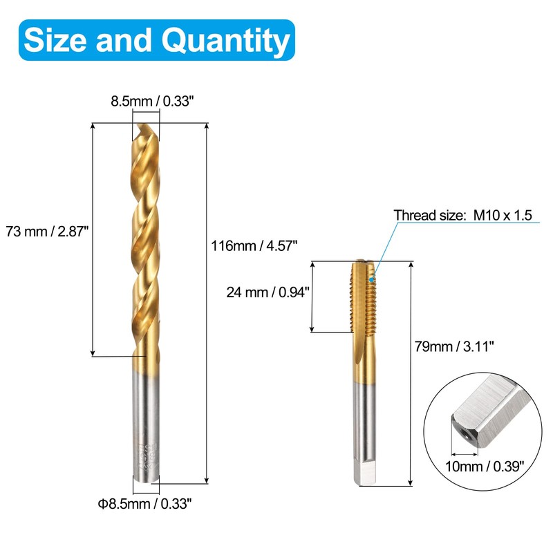 sourcing map Tap and Drill Bit Set, 1pcs M10 x