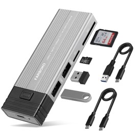 FARBOKO Nvme Enclosure, USB M.2 SSD Adapter USB 3.2/USB3.1 Gen2 10Gbps M.2 SSD Enclosure with 2 USB 2.0 Ports & SD/TF Card Reader Tool-Free for M.2 NVMe/SATA SSD in 2242/2260/2280