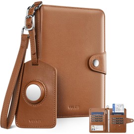 VULKIT Porta Pasaporte Familiar 4 Personas con RFID,Carteras para Pasaporte con Airtag,Monedero Viaje 2 en 1,Etiqueta Equipaje,Pulsera,Para 4 Pasaportes+Tarjetas,Efectivo (Marrón, Familiar 4 Personas)