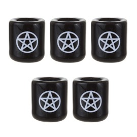 Mega Candles 5 pcs Ceramic White Pentacle Chime Ritual Spell Candle Holder - Black