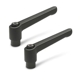 Ganter Normelemente Adjustable clamping lever with threaded bushing - GN 300-22-M4-SW | Bushing burnished steel M4 | handle die-cast zinc black, plastic-coated, pack of 2