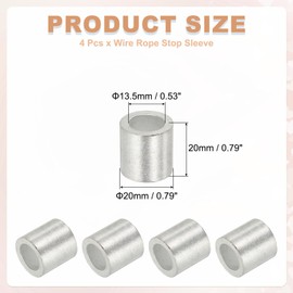 sourcing map 1/2"(12mm) Aluminum Crimping Loop Sleeve, Wire Rope Stop Sleeve Round Crimp Ferrules for Wire Rope and Cable Ferrule, Silver 4Pcs