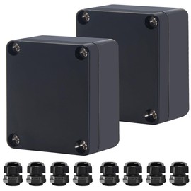 Raculety Project Box ABS Black Electrical Boxes IP65 Outdoor Waterproof box Electronic Junction Box Power Enclosure with Cable Glands for DIY Project 2.5x2.3x1.38 inch (63 x 58 x 33 mm)