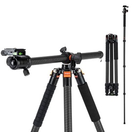 Fotopro Horizontal Camera Tripod 62.6 Inch Carbon Fiber 360 Degree Ball Head Quick Release Plate DSLR Tripod for Travel Camera Video Camcorder