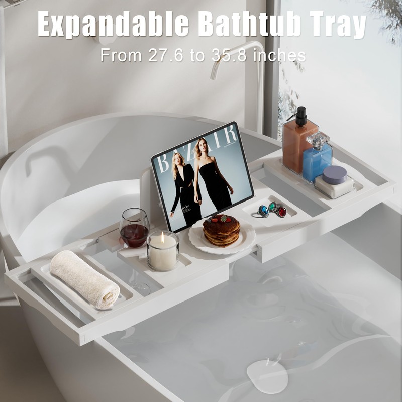 Bathtub Tray Caddy,Premium Bamboo Expandable Bath Tub Trays Table, Foldable