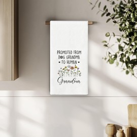 Bnzolyoia Dog Grandma Kitchen Towels - Grandma Gifts from Grandson Granddaughter, Grandma Kitchen Decor, Promoted from Dog Grandma to Human Dish Towels Hand Towels for Kitchen Decorative, 16x24 Inch