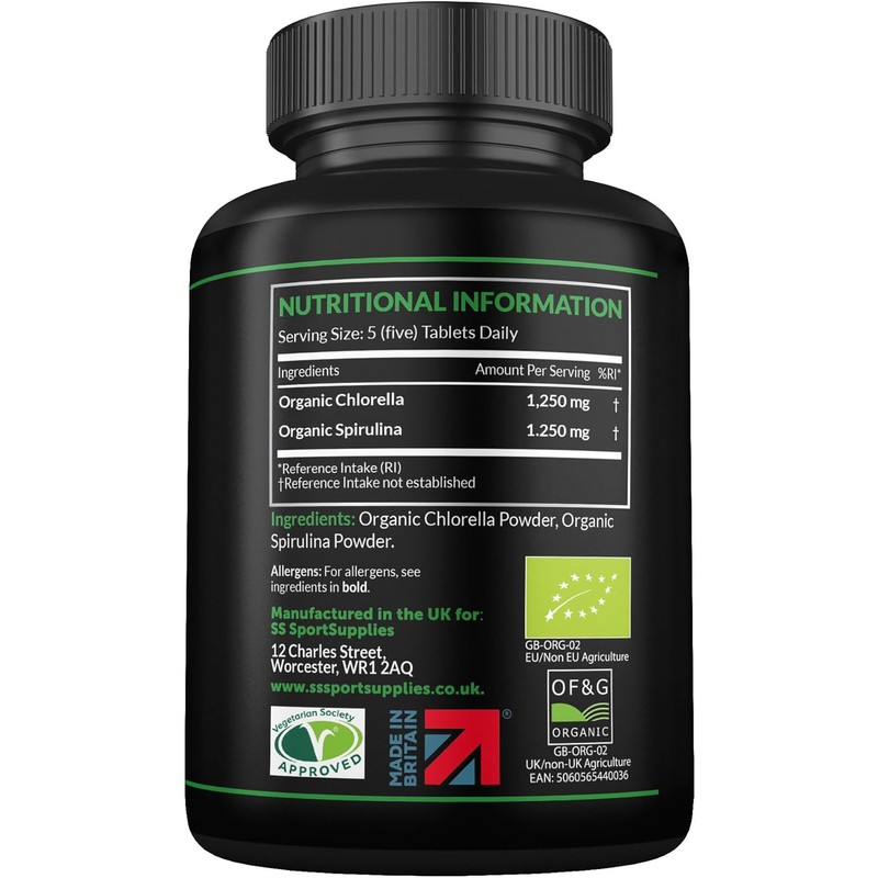 Organic Chlorella and Spirulina - 2500mg - 300 Tablets -