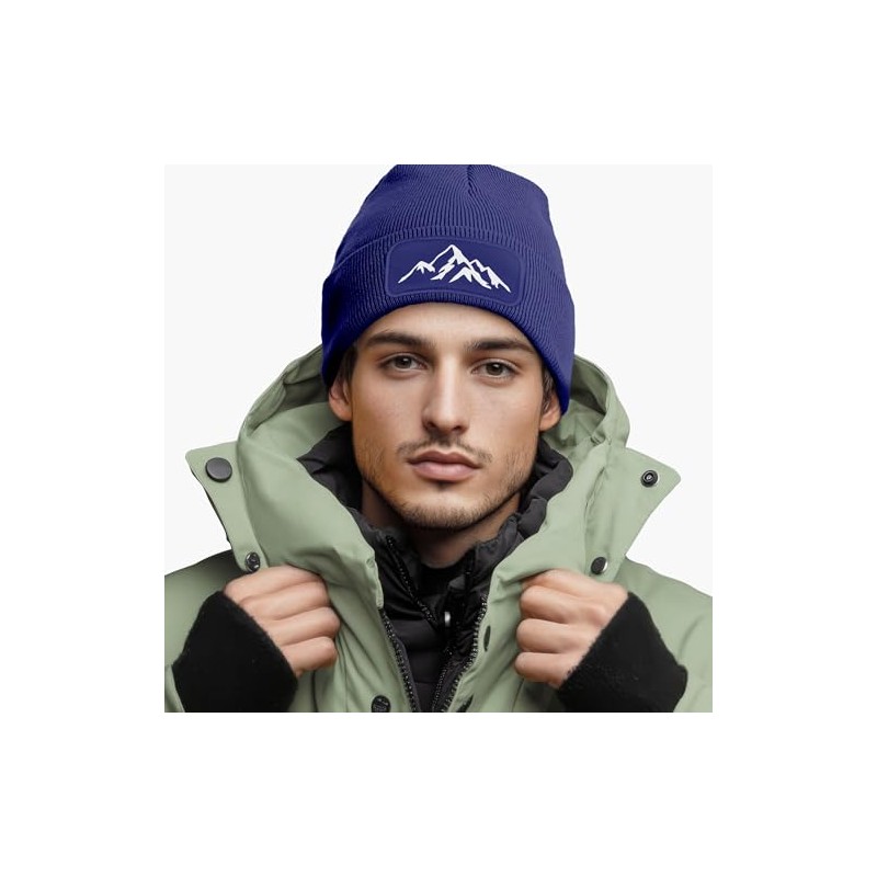 Neverless® Men's Beanie Winter Hat with Patch Mountains Nature Outdoor