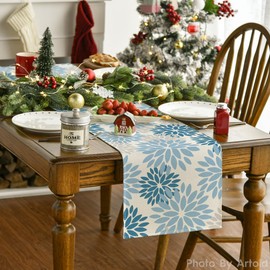 Artoid Mode Flowers Light Blue Dahlia Winter Table Runner, Seasonal Kitchen Table Decoration, Indoor, Holiday, Party Decor, 40 x 140 cm
