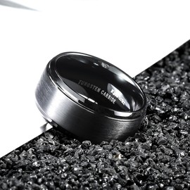 King Will 10mm Black Tungsten Carbide Ring Matte Brushed Step Edge Men's Wedding Band for Men Women Comfort Fit 9