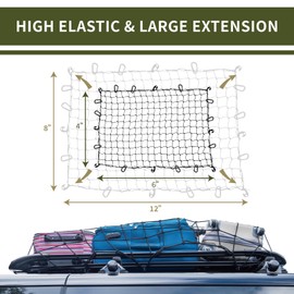 BonsMax 4'x6' Cargo Net with Hooks for SUV RV Roof Rack, Pickup Truck Bed, Trailer, Automotive Heavy Duty Bungee Mesh Net with 12 Metal Carabiners
