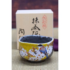 Matcha Bowl, Pottery, Kutani Ware, Matcha Rice Bowl, Mountain Cherry Blossoms and Birds, Brand, Matcha Rice Bowl, Japanese Tableware, Made in Japan