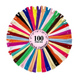 KGS Bulk Nylon Zippers for Sewing Crafts | Variety Pack | 20 Assorted Colors | 5 Different Sizes | 100 Pieces per Pack | 3+6+12+18+22 Inches