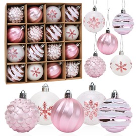 Christmas Baubles Pink Set of 16 Christmas Tree Baubles Pink 6 cm Plastic Christmas Tree Baubles Pink White Christmas Tree Decoration Christmas Tree Decoration