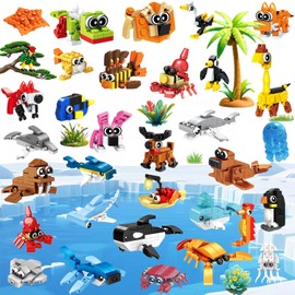 VEMBAP 34 Packs Party Favors for Kids, Ocean Animal Building Blocks for Goodie Bags Stuffers Classroom Prizes, Valentines Day Birthday Gifts for Boys Girls Ages 6+