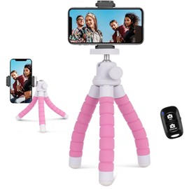 UBeesize Flexible Phone Tripod with Wireless Remote and Clip, Cell Phone Stand for Video Recording (Pink)