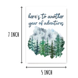 EruditeGifts Here's To Another Year Of Adventures - Rustic Anniversary Card - Birthday Card - Forest Birthday Card - Watercolor Design Card