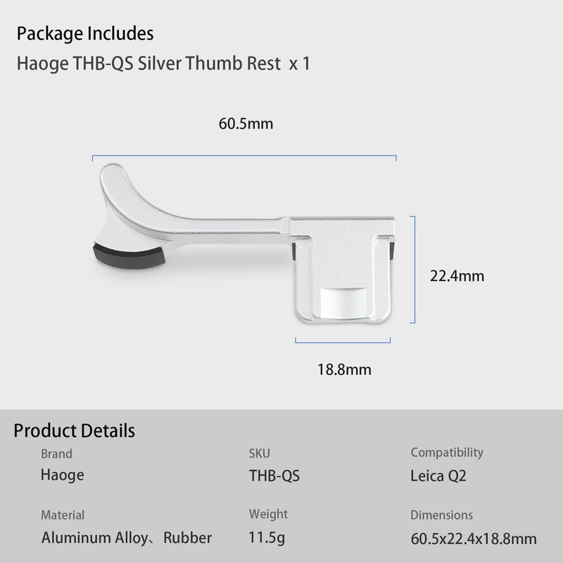 Haoge THB-QS Thumb Up Grip Silver Thumb Rest Black Camera