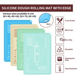 Silicone Baking Mat 20"L x 28"W, Extra Thick Dough Rolling Pad with Measurements and Edge Heightening, Non-stick Food Grade Silicone Pastry Mat for Pastry, Bread, Cookies