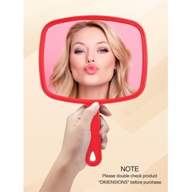 Gladmart Hand Mirror Salon Barber Hairdressing Handheld Mirror with Handle (Square Red 7.4 x 10.3 inches)