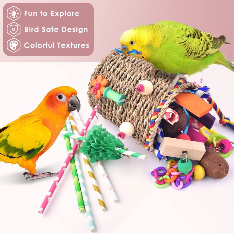 KATUMO Bird Toys, Parrot Grass Basket and Shredding Foraging for