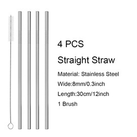 Ysingst Extra-Long 12x0.3inches 4PCS Straight Straw, Stainless Steel Drinking Straws with Brush Food-Safe for Milkshake Smoothie
