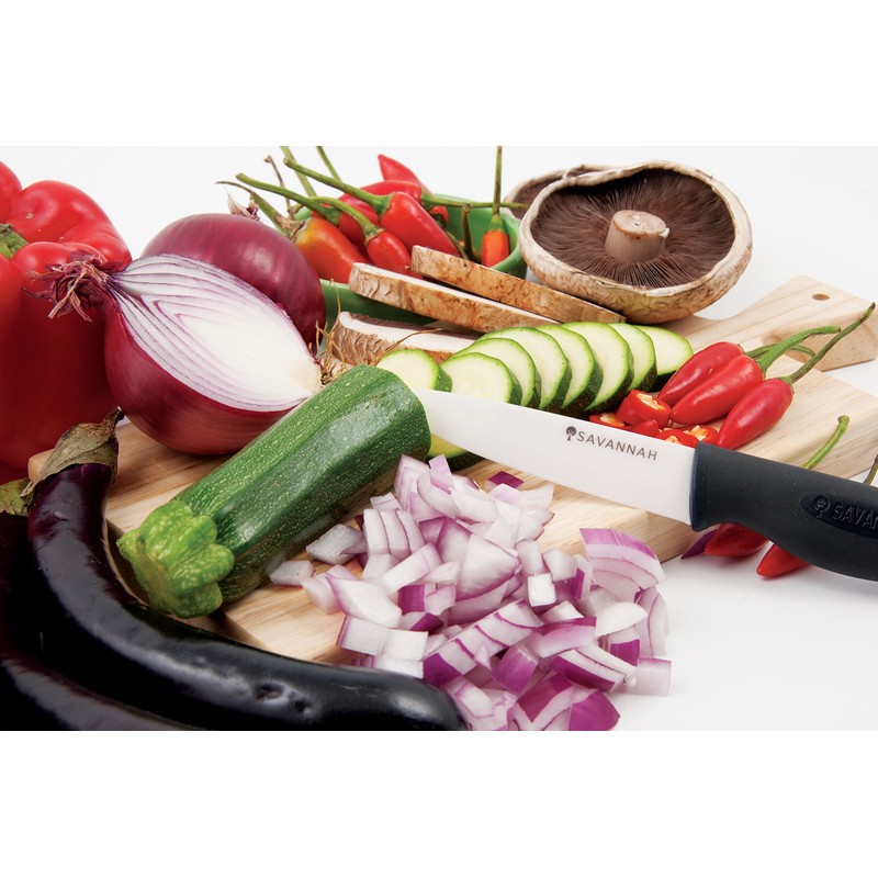 SAVANNAH SAV-0402 Ceramic Prep Knf & Sheath, 13cm, Red/White