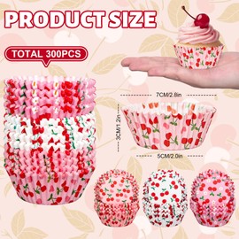 FYSUIMU 300Pcs Cherry Cupcake Liners Pink White Baking Cups Standard Muffin Cupcake Wrappers for Wedding Baby Shower Birthday Party Supplies