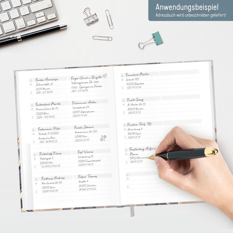 paper&you® A5 Address Book with Index A-Z [Grey Marble] Book