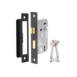 Infinity Decor Fire Rated Matt Black 3 Lever Mortice Sash Lock CE Approved Key Security Door Latch 63mm for Internal and External Doors