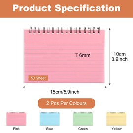 ZOFUN 8 Pcs Flash Cards, 15 x 10 cm Index Cards in Pink, Yellow, Green, Blue, 50 Sheet Cue Cards for Speech with Ring Binder, Easy Flip Revision Cards for Office School Work Note