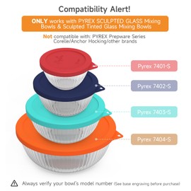 SOPHICO Silicone Replacement Lids for Pyrex Sculpted Glass & Tinted Glass Bowls Mixing Bowls（4 size）