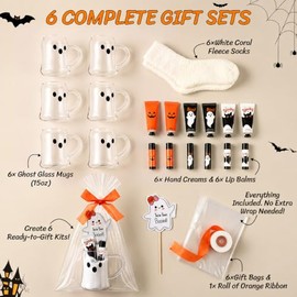 Hushee Halloween 6 Set Gift Set Bulk Include Boo Hand Cream Lip Balm Cards Organza Bag Ghost Glass Cup Cute Spooky Party Favor Neighbor Boo Basket Stu
