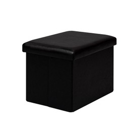B FSOBEIIALEO Folding Storage Ottoman Cube Faux Leather Ottomans for Living Room, Bedroom, Home Office, Dorm Storage Footrest Black 16.5"x12.6"x12.6"