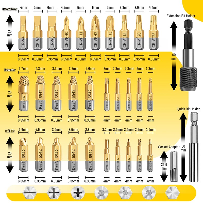 33 PCS Screw Extractor Set, HSS 6542 Titanium Stripped Screw
